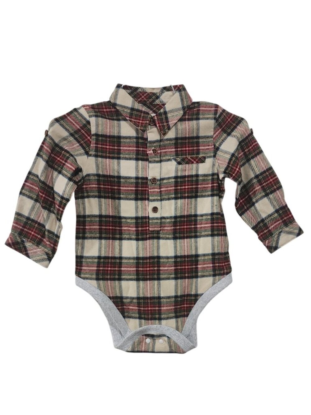 NWT - ME & HENRY Tartan Plaid Long Sleeve Flannel Bodysuit - Size 12/18m